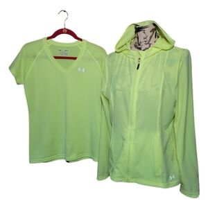 2 Piece HEAT GEAR Semi Fitted Neon V-Neck Athletic T-Shirt Jacket Size S & M
